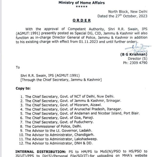 RR Swain to be new Director General of Police J&K