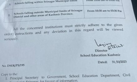 DSEK orders change in classwork timing in Kashmir Division