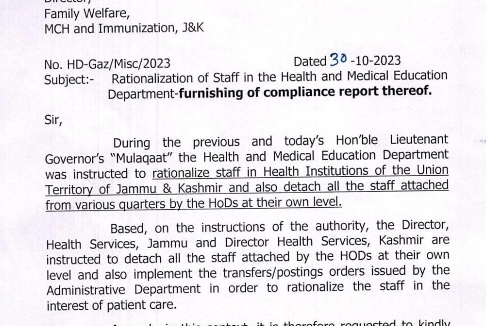 Health department asks directors to detach all staff attached by heads, implement transfer orders