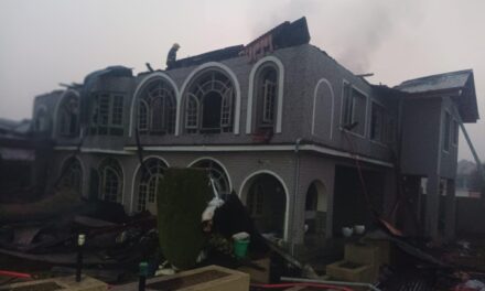 Three-story residential house gutted in a fire mishap in Srinagar