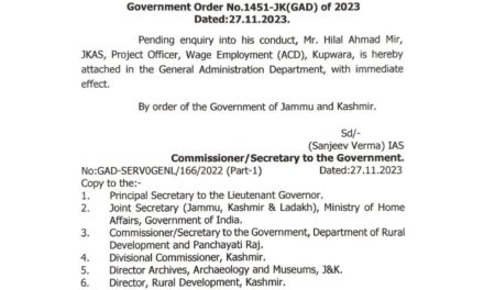 Government Attaches Project Officer, Wage Employment (ACD), Kupwara