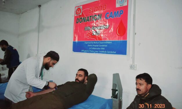 Ganderbal Police organised blood donation camp at District Police Lines Ganderbal.