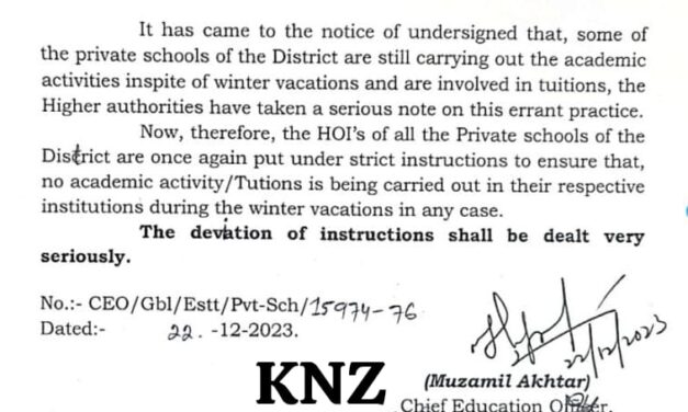 Despite Winter Vacation various private schools functioning in Ganderbal: CEO issues warning
