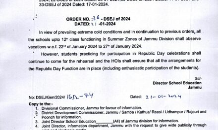 Cold Wave:Schools in summer zones of Jammu to observe winter vacation till Jan-27