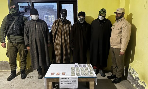 Ganderbal Police arrested four gamblers; stake money & playing cards seized