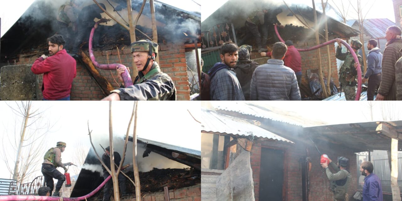 Timely assistance by 34 Assam Rifles to extinguish fire at Wussan Ganderbal