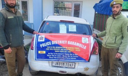 Police Attaches Vehicle Bought from Drug-trafficking Activities, Worth Activities, in Baramulla