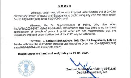 DM Leh withdraws restrictions effective under Section 144