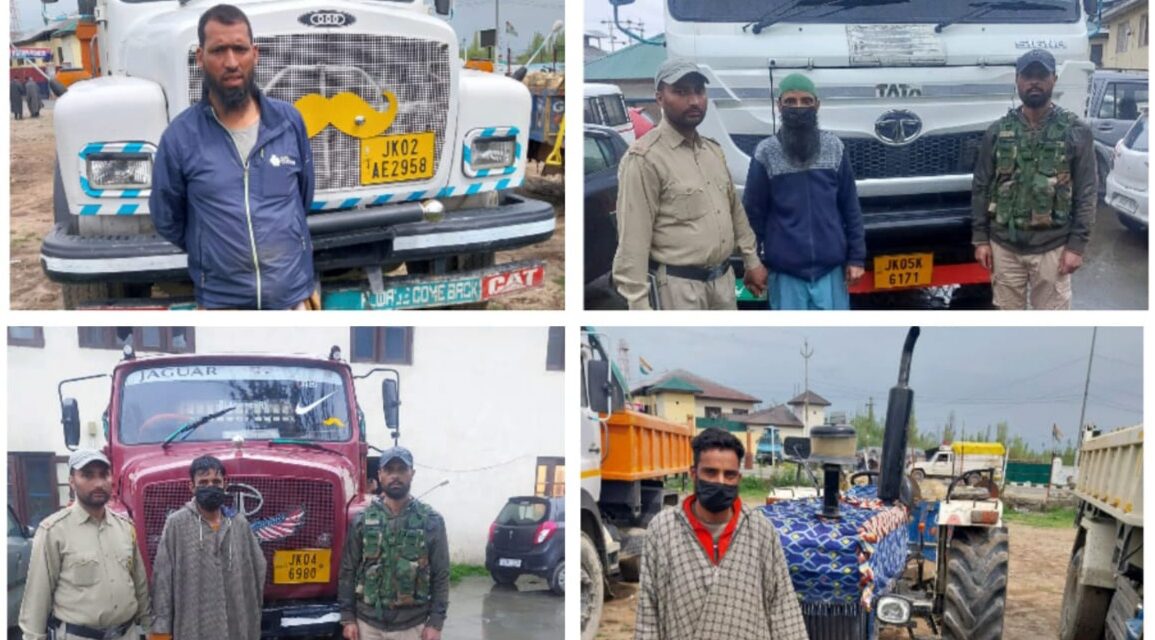 Police arrests 7 drivers, seizes 7 vehicles for illegal extraction & transportation of minerals in Baramulla