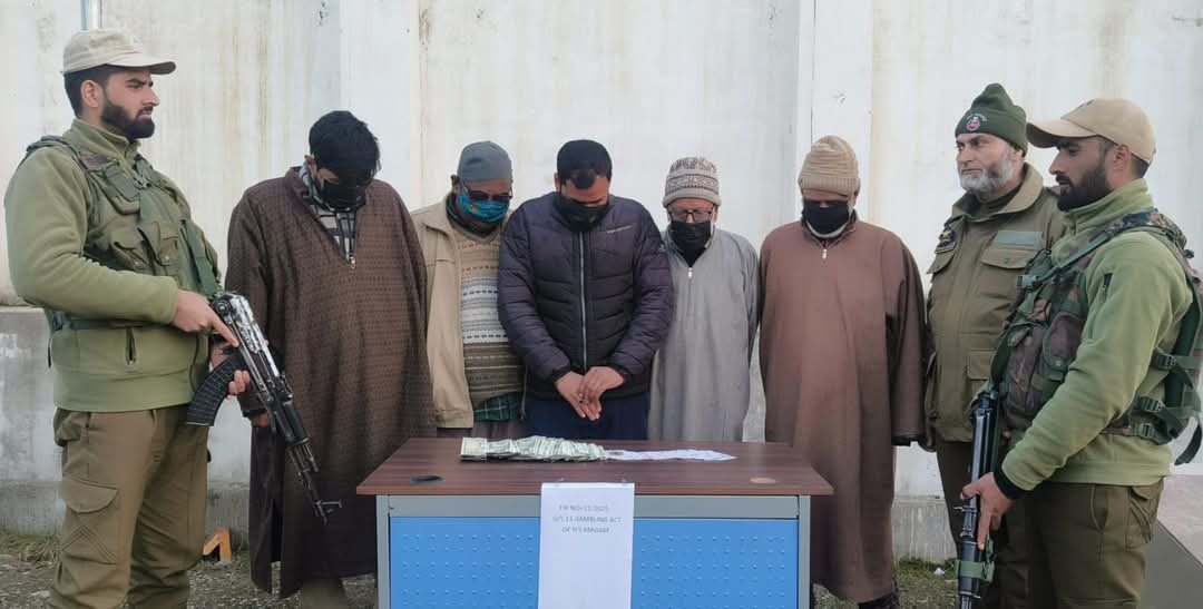 Five gamblers arrested in Budgam; stake money ₹33500, playing cards seized