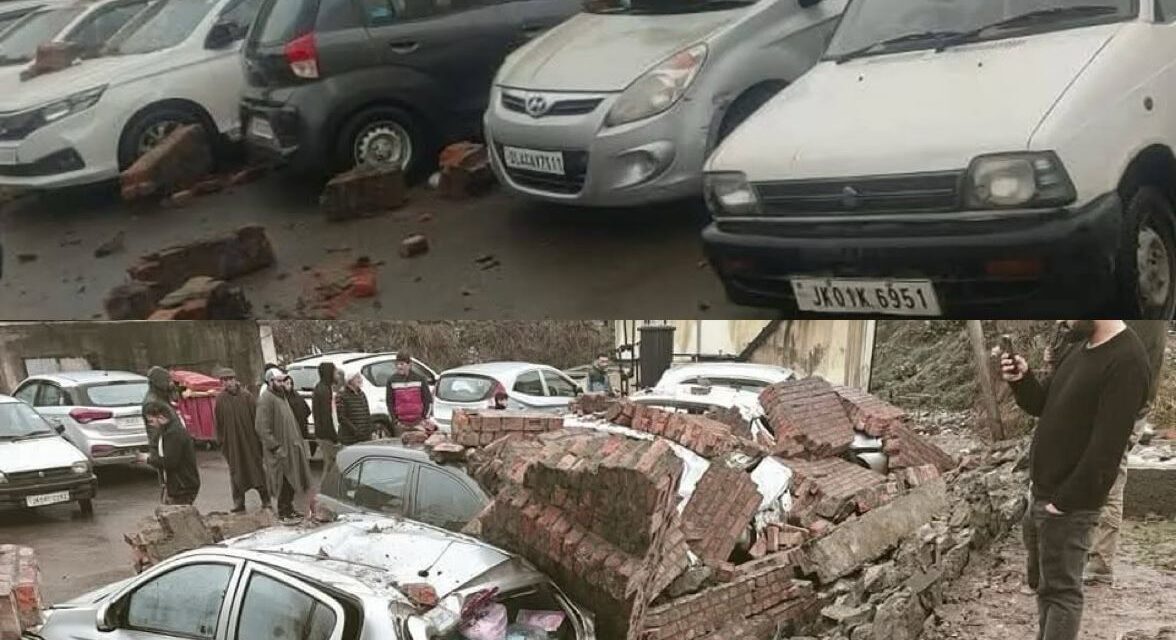 Wall Collapses at JLNM Hospital Parking, Several Vehicles Damaged