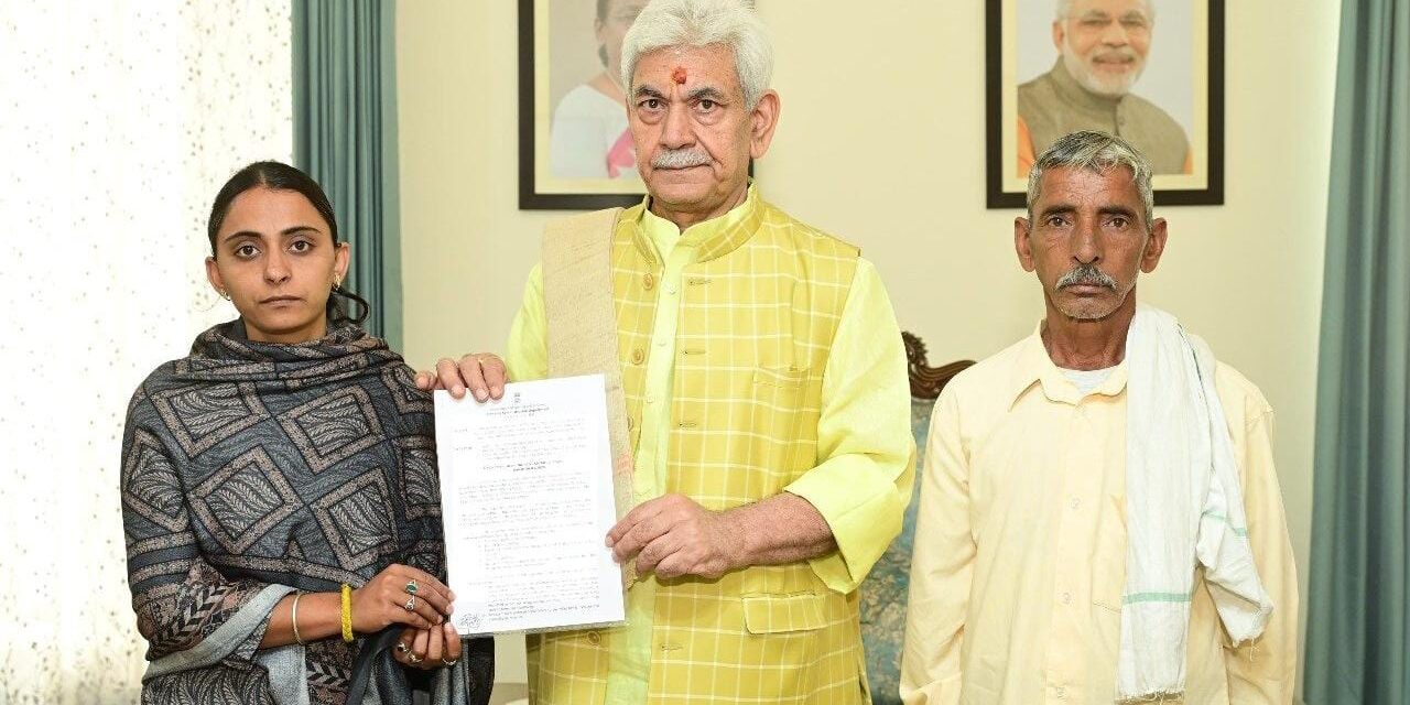 LG hands over appointment letter to sister of bus conductor killed in Reasi attack