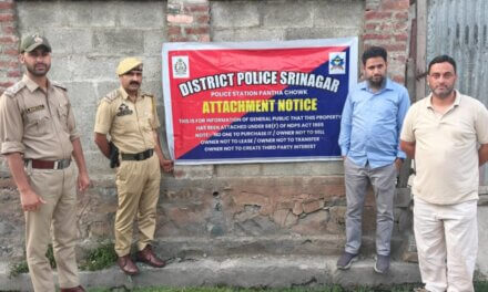 Police attach drug peddlers’ property worth Rs 75 lakh in Srinagar