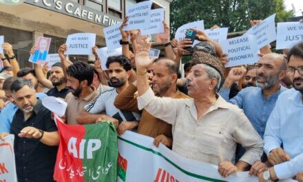 Engineer Rashid’s party holds protest demanding his immediate release from jail