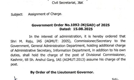 M. Raju Assigned Charge Of Divisional Commisionar Kashmir