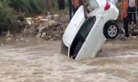 Car swept away by heavy water flow rescued in Kathua
