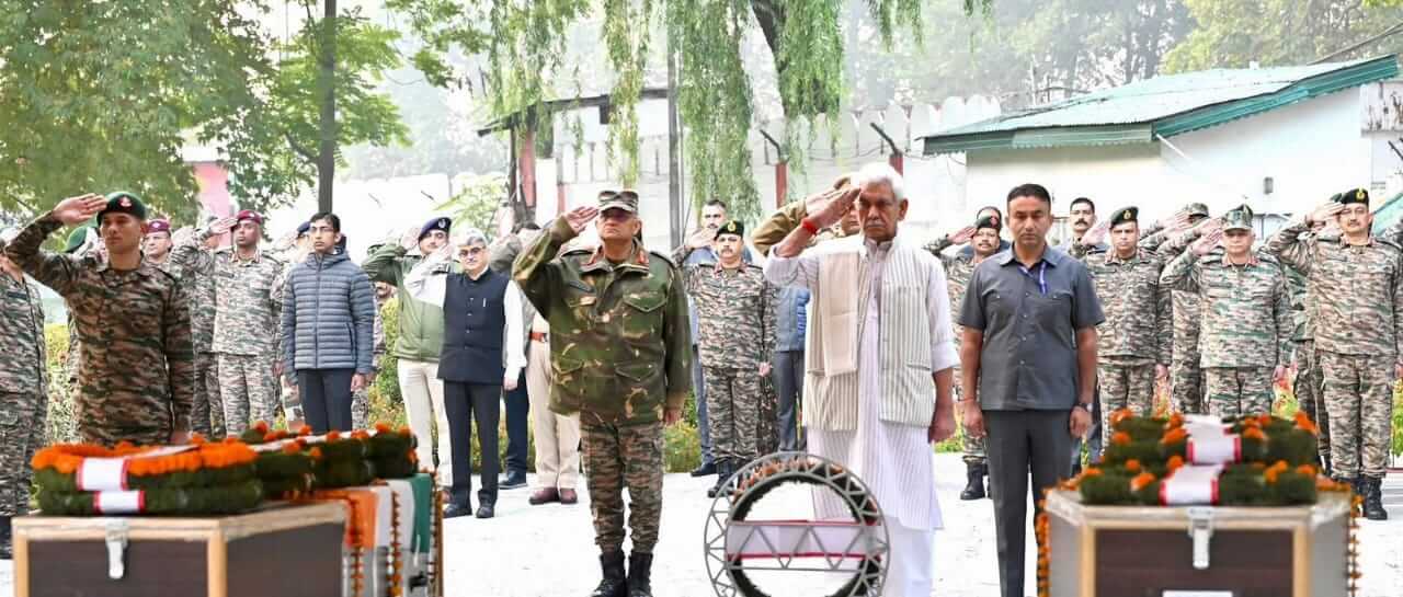LG Sinha Pays Homage to Army Bravehearts in Srinagar Martyred in Kokernag