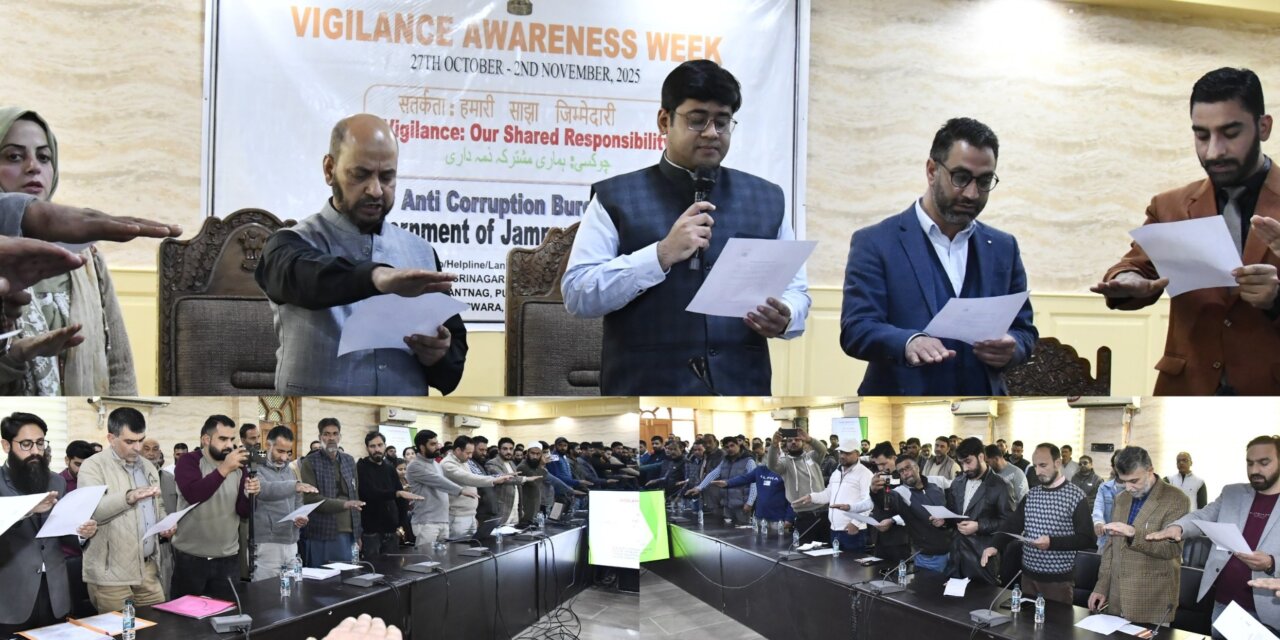 Vigilance Awareness Week observation commences with massive awareness among revenue officials/ officers at Ganderbal DC administers Integrity Pledge to participants