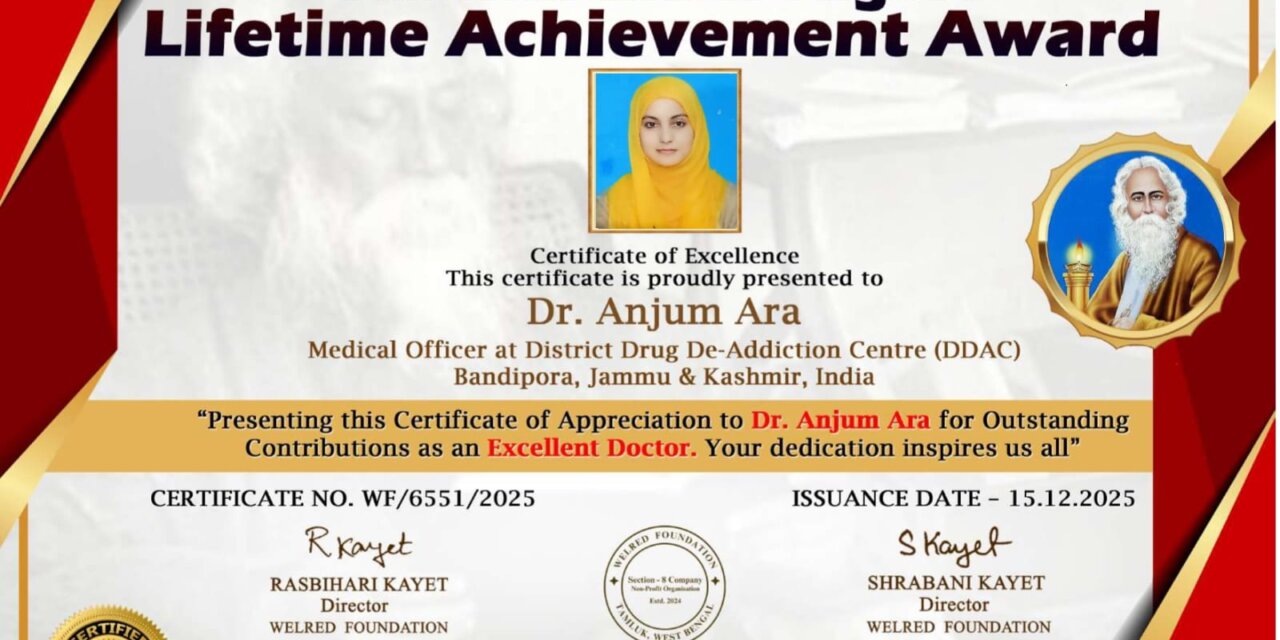 Bandipora’s DDAC Brings National Laurels as Dr Anjum Ara Honoured for Lifetime Service